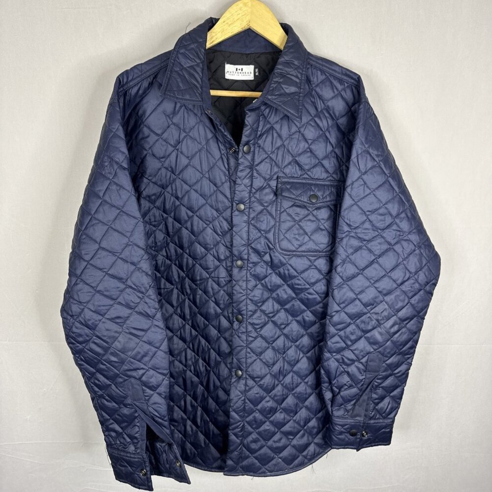 Muttonhead‎ Quilted Nylon Shirt Jacket Blue Snap Front Made In Canada Men’s XL